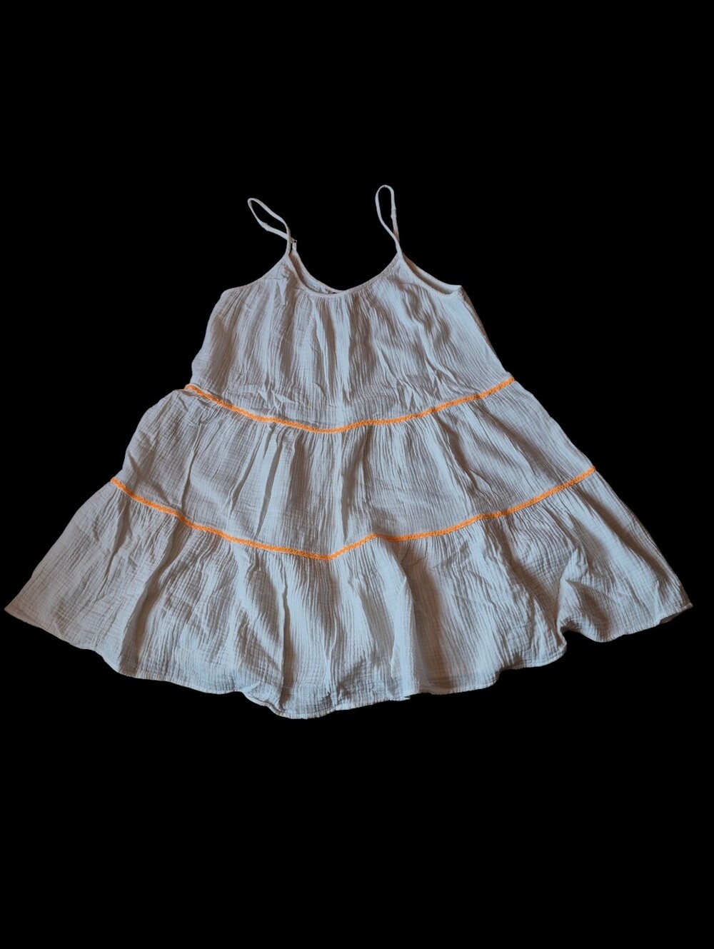 Scoop NYC White Tiered Spaghetti-Strap Dress with Orange Trim